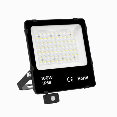 100W Outdoor LED Floodlight 3000K ? 15,000 lm, 90�, CRI80, PIR Motion Sensor