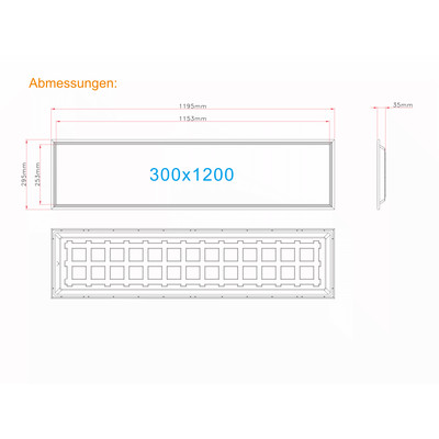 Backlit LED Panel 1200x300mm 18-25W CRI>80 200lm/W UGR<19