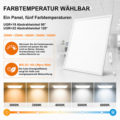 5 CCT Backlit LED Panel 620x620mm 28W CRI>80 140lm/W UGR<19