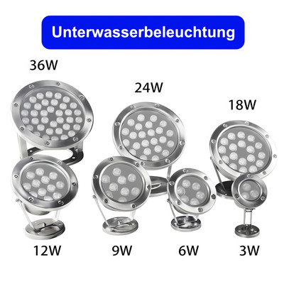 Unterwasser-LED-Strahler 24W 4000K IP68 Edelstahl 24V