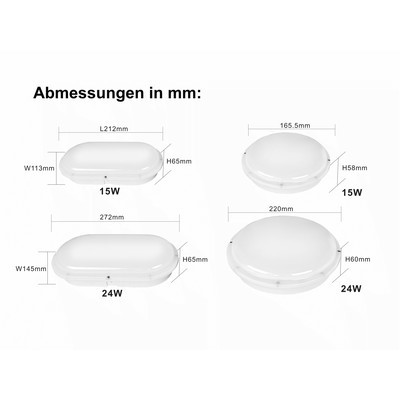 LED-Feuchtraumleuchte rund 15W 4000K Neutralwei� IP66