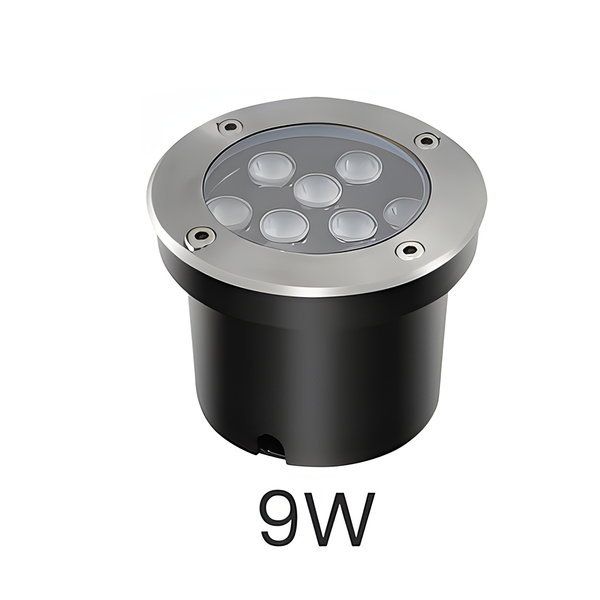 LED ground recessed spotlight 9W IP67 24V 304 stainless steel 3000K warm white