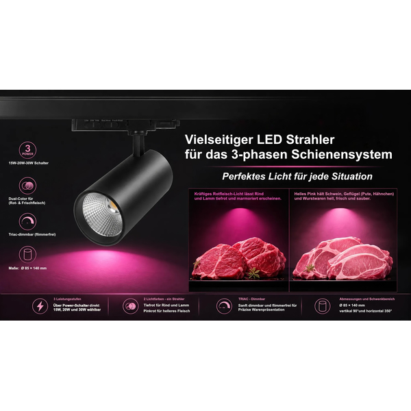 LED food spot dual color for meat 15/20/30W black 36�