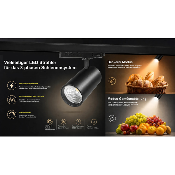 LED FOOD Spot Dual-Color f�r Brot + Gem�se 15/20/30W schwarz 60�