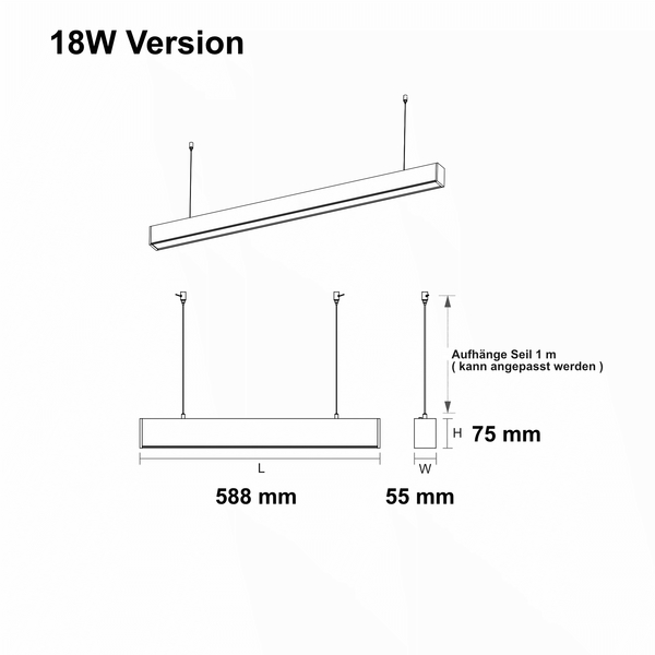 LED-Linearleuchte 18W 60cm 120� schwarz 6000K