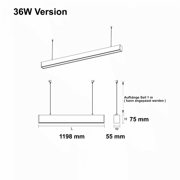 LED-Linearleuchte 36W 120cm 120� schwarz 6000K