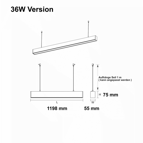 LED linear luminaire 36W 120cm 120� white 4000K
