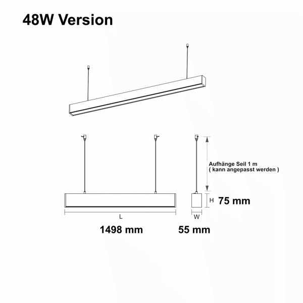 LED linear luminaire 48W 150cm 120� white 3000K