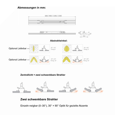 LED VU3-Linearleuchte schwenkbar 60cm wei�160lm CRI>80