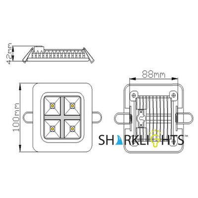 LED Einbauspot Square Wei 4W 88x88mm 120 Bridgelux LEDs