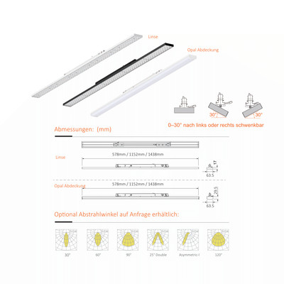 LED VU1 linear light 30� adjustable 578mm black 145lm CRI>90