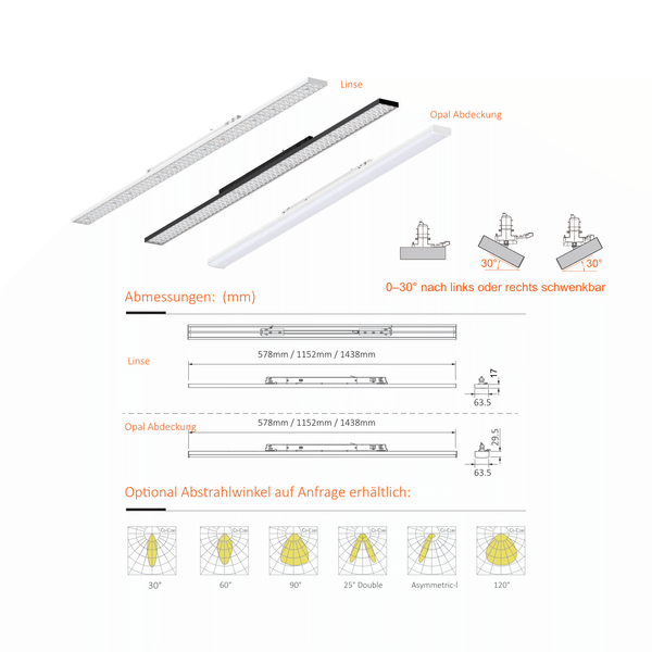 LED VU1 linear light 30� adjustable 578mm, white 175lm CRI>80 4000K