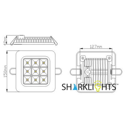 LED Einbauspot Square Weiß 9W 127x127mm 120° Bridgelux LEDs