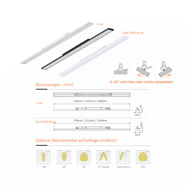 LED VU1-Linearleuchte 30� schwenkbar 1152mm wei� 160lm CRI>90 5000K
