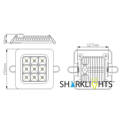 LED Einbauspot Square Wei 9W 127x127mm 120 Bridgelux LEDs 3000K