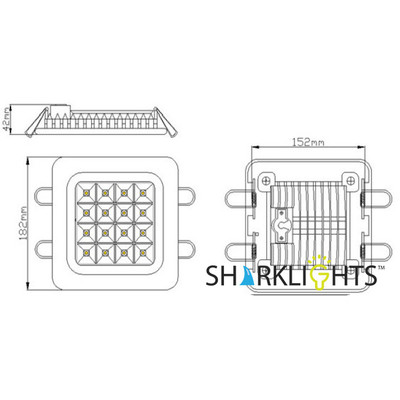 LED Einbauspot Square Wei 16W 152x152mm 120 Bridgelux LEDs